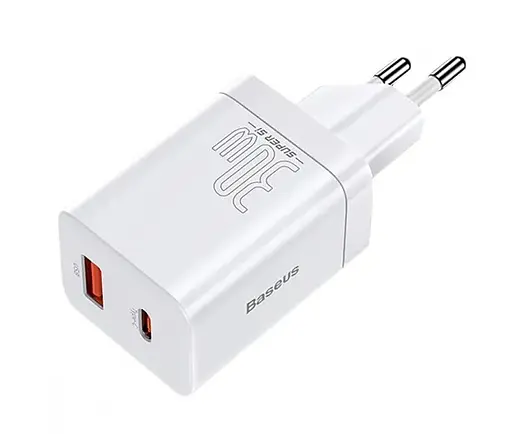 Мережевий зарядний пристрій Baseus Super Si Pro Quick Charger C+U 30W EU білий (CCSUPP-E02) - фото 1
