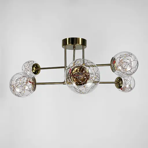 Латунная LED люстра на 6 прозрачных плафонов со встроенными светодиодами Line.F K 26/6 AB - фото 2