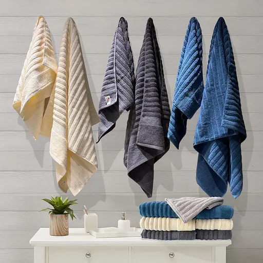 Рушник банний Lovely Svi  бавовна жаккардове для ванної, готелів, СПА, в подарунковому пакеті - 70 х 140 см Oxford Stripe Синій - фото 4