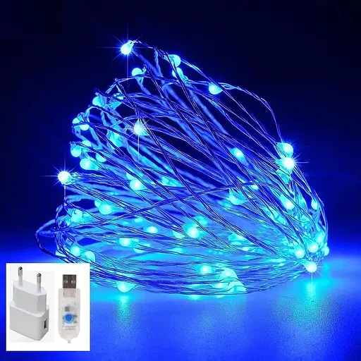 Гирлянда LT 200 led нить длина 20 м c USB для 5v, под powerbank + блок, blue