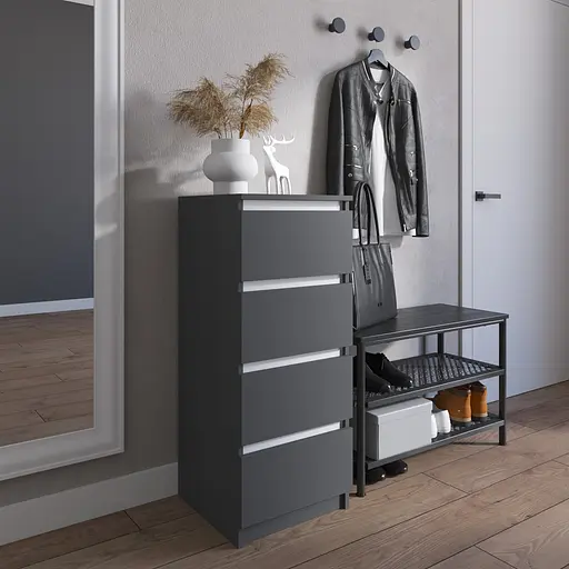 Комод Vays R-17 Антрацит-Белые планки, на 4 ящика без ручек, узкий, ЛДСП 40×40×98 см - для прихожей, спальни, коридора