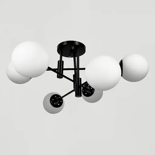 Стельова чорна люстра на 6 білих плафонів Ø 65 см | Line F | Арт. 81188/6 BK+BK+WT - фото 4