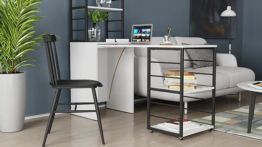 Стіл-тумба трансформер Смарт 3/1 з етажеркою Ferrum-decor 1430x1450x500 Чорний метал ДСП Біле 16 мм (FRD-105109) - фото 2