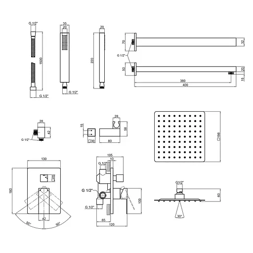 Душевая система скрытого монтажа Qtap Aquarius на два потребителя QTAQA64103NGB Black Matt, Черный матовый - фото 8