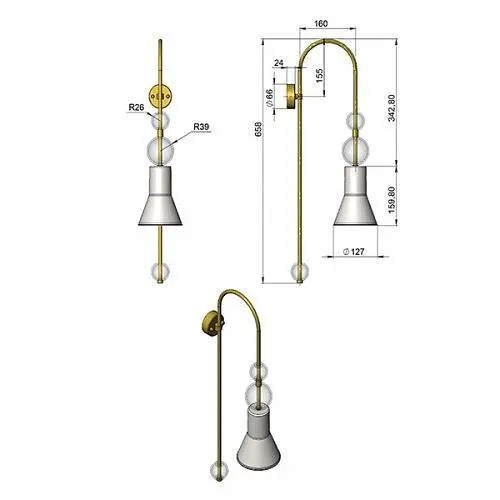 Настінний світильник, бра ARCH PikArt арт. 9302 золотий/синьо-зелений 1 шт - фото 2