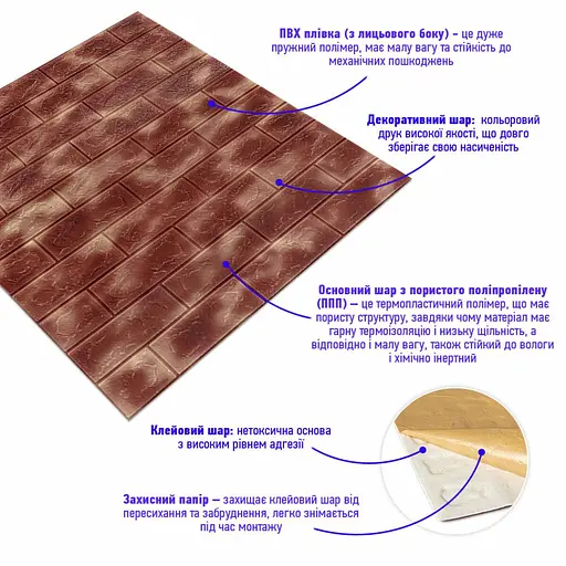 Декоративная 3D панель самоклеющаяся 700х770х5мм Мрамор коричневый с золотом (кирпич) (361) SW-00000637 - фото 2