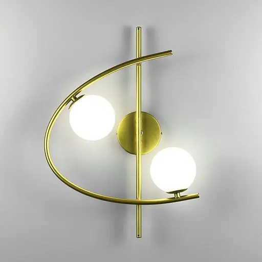 Золотое левое бра на 2 белых плафона Line F Арт. YG 8014-2W L GD (левая сторона)  - фото 2