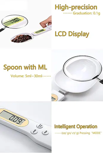 Цифрова розумна кухонна ложка-ваги 0.1-500 г з РК-дисплеєм з точністю 0.1 г, A-Plus Білий 87393 - фото 5