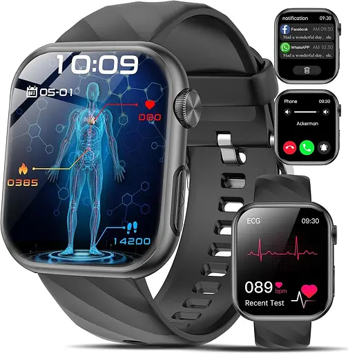 Умные часы Marsyu для мужчин и женщин, 2-дюймовый AMOLED-экран с артериальным давлением/SpO2/сердечным ритмом