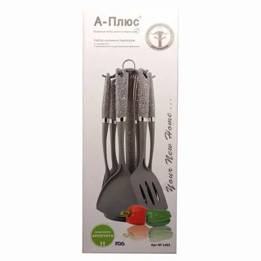 Набір кухонного приладдя A-plus 1403 на підставці з нейлону 7 предметів Сірий - фото 3