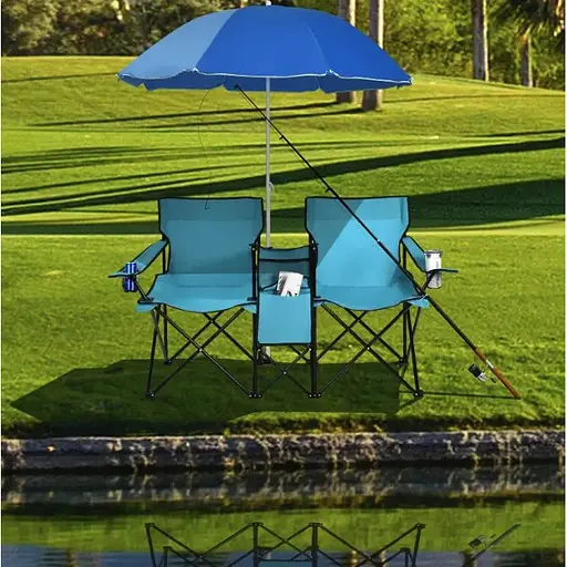 Комплект раскладных стульев Costway Parma с бирюзовым зонтиком. - фото 4