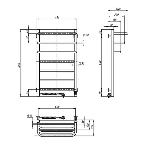 Електрична рушникосушка Navin Fortis 480x800 Sensor ліва біла 12-228153-3680, Білий, Ліве, Електронний - фото 5