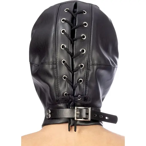 Капюшон для БДСМ зі знімною маскою Fetish Tentation BDSM hood in LeaTherette With removable mask - фото 2
