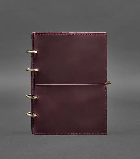 Шкіряний блокнот А5 на кільцях (софт-бук) 9.0 в м'якій бордовій обкладинці - фото 1