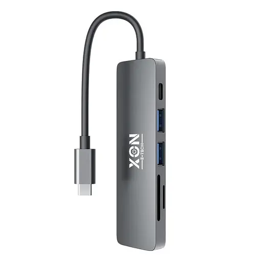 USB-хаб XON SmartHub 6 в 1 (SD/TF + Type-C + USB3.0 + 2хUSB2.0) Сірий (UHCHP062322G 5139) - фото 1