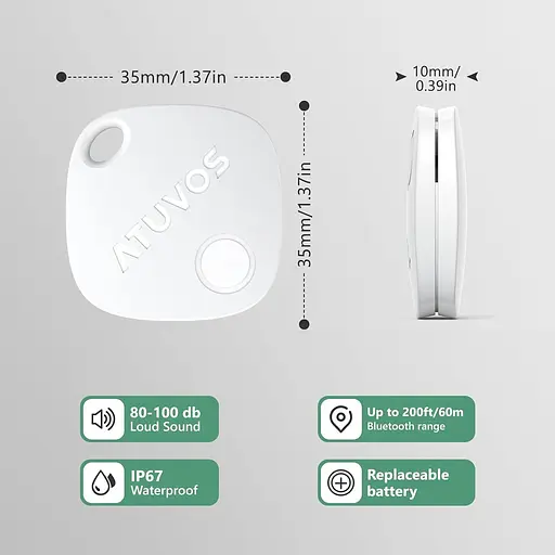 Atuvos Smart Bluetooth Air Tracker 1 Pack, Keys Finder работает с Apple Find My (только iOS), локатор предметов для ключей - фото 2