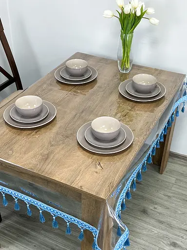 Скатерть силиконовая с синей бахромой 320х130 см - фото 9