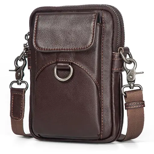 Кожаная сумка через плечо John McDee коричневая 13.5х19х5 см sum0028284 - фото 1