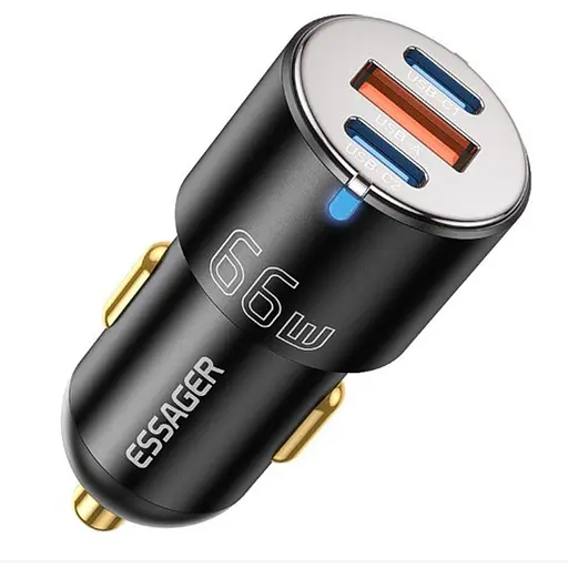 Автомобільний зарядний пристрій Essager F689 66W Dual USB C+USB A Fast Car Charger Adapter Black (ECC2C1A-FF01)