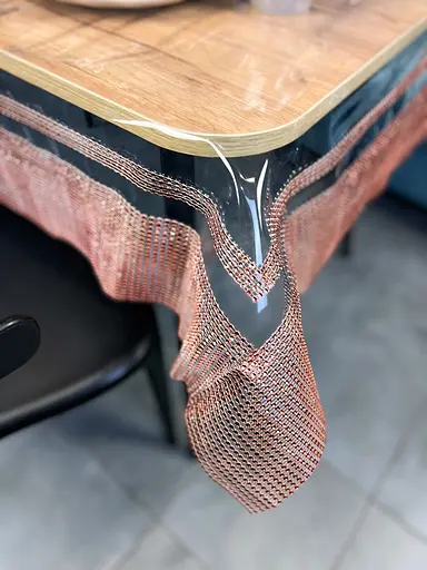 Скатертина силіконова з коричневою стразовою стрічкою подвійною 260х120 см - фото 4