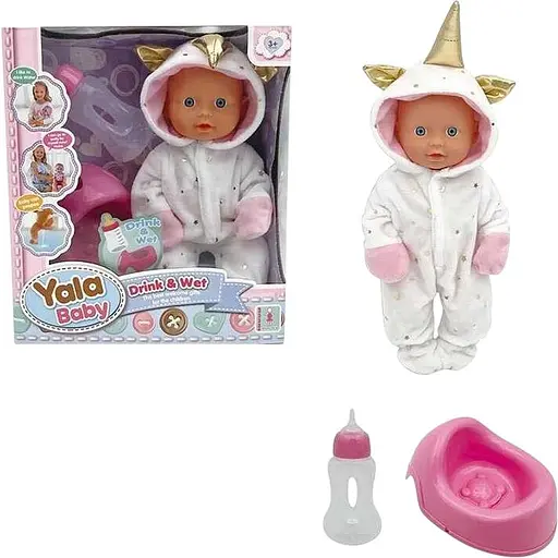 Пупс интерактивный, YL2425B-B, 25 см, с аксессуарами, пьет из бутылки, ходит на горшок