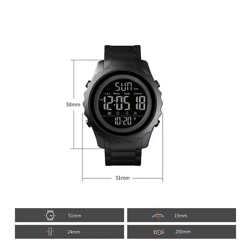 Спортивные наручные часы Skmei 1624 (Черный) - фото 7