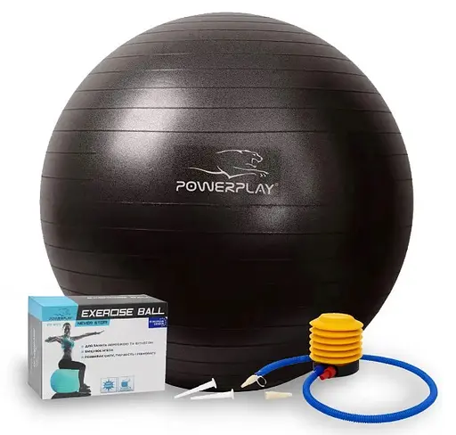 М'яч для фітнесу (фітбол) PowerPlay 4001 Ø65 cm Gymball Чорний + помпа (PP_4001_65_Black) - фото 1