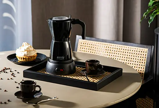 Электрическая гейзерная кофеварка Camry CR 4415B Moka 300 мл 6 чашек 480 Вт алюминиевая база 360° черная - фото 8