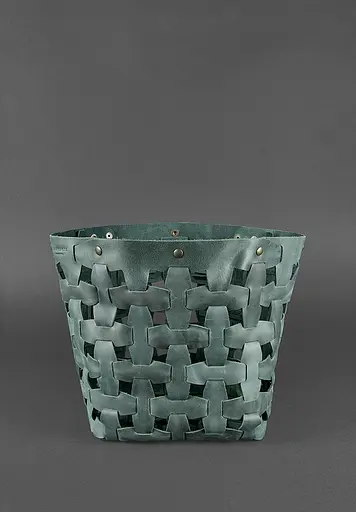 Шкіряна плетена жіноча сумка Пазл L зелена Crazy Horse - фото 3