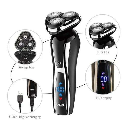 Електрична чоловіча електробритва для бороди VGR 309V-45 роторна акумуляторна електробритва для чоловіків - фото 4