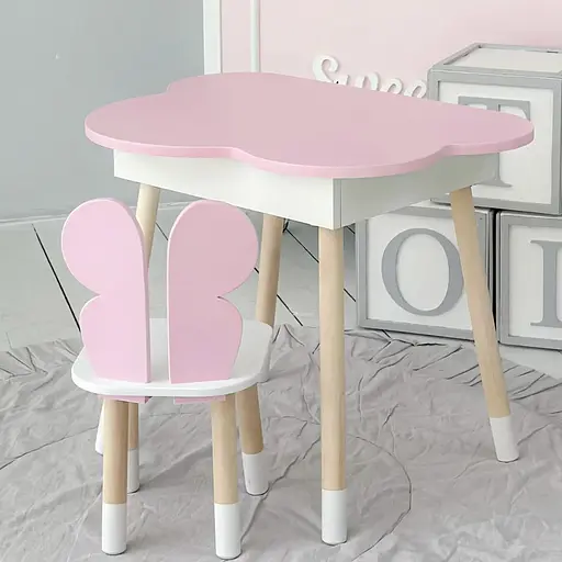 Детский стол Облако с нишей и стульчиком Бабочка (Розовый)