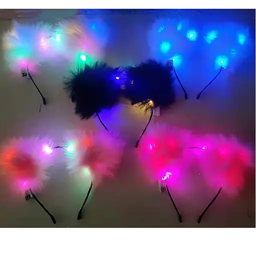 Аксесуар для волосся обруч з плюшевими вушками 22x18x1 см, світло 3 режими, на батарейках (В асортименті) - фото 3