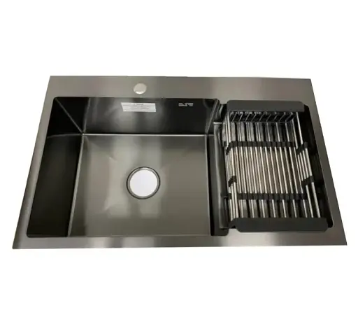 Мийка кухонна Kraft Handmade HS7848 AL ліва + кошик 780х480х230х3 мм Чорний 30412 - фото 1