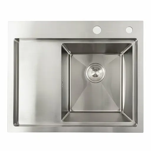 Кухонная мойка нержавейка 58x48 R Platinum Handmade (два отверстия, круглый сифон 3,0/0,8), Нержавеющая сталь - фото 1