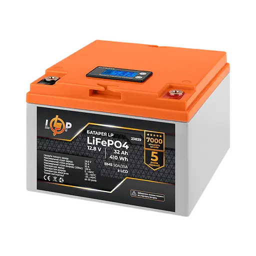 Акумулятор LP LiFePO4 12,8V - 32 Ah (410Wh) (BMS 50А/25A) пластик LCD - фото 2