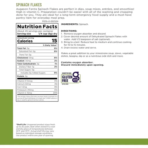 Шпинат нарезанный сублимированный Augason Farms с большим сроком годности 25 лет 45 порций - фото 3