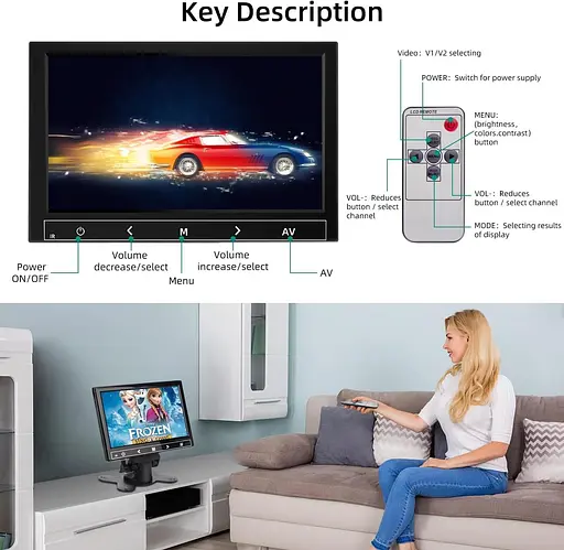 Монитор видеонаблюдения AISHICHEN 7 дюймов, мини-монитор 1024X600, 60 Гц, встроенные динамики - фото 4