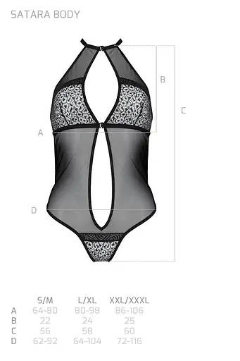 Сітчасте боді з мереживом на грудях Passion Satara Body XXL/XXXL black - фото 7