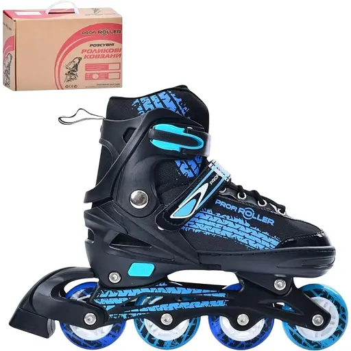 Ролики Profi A4150-M-BL поліуретан, розсувні, в один ряд, 35-38, шнурівка + бакля, розмір коліс 70 мм сині - фото 3