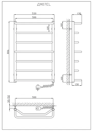 Электрический полотенцесушитель Kosser Микс 800x500/7 ЕR рег. ДМ07ER, Хром, Правое - фото 5