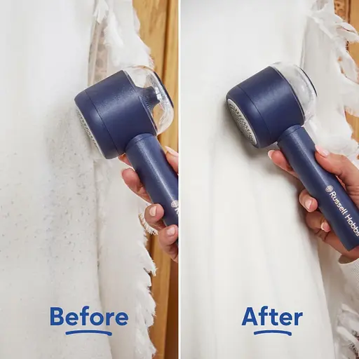 Машинка для удаления катышек Russell Hobbs, большая площадь лезвий. 90 мин. работы на одном заряде, USB, синий - фото 5