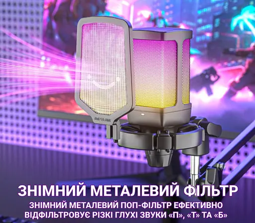 Мікрофон з пантографом конденсаторний Fifine Q-6T-B RGB USB Black - фото 8