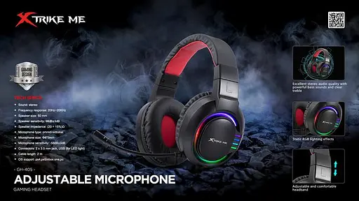 Проводная игровая гарнитура Xtrike Me Gaming RGB Backlight GH-405, 2х3.5mm, USB, 2m, black - фото 7