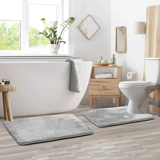 Набор 2 шт Антискользких Мягких ковриков для ванной Aquarius с эффектом памяти 50х80 см и U-контурный 50х50 см Серый Гладкий