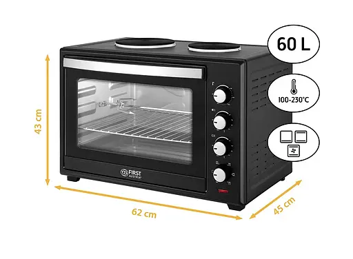Духовка First FA-5045-5 60 л конвекція + плитка 2канф. чорна - фото 3