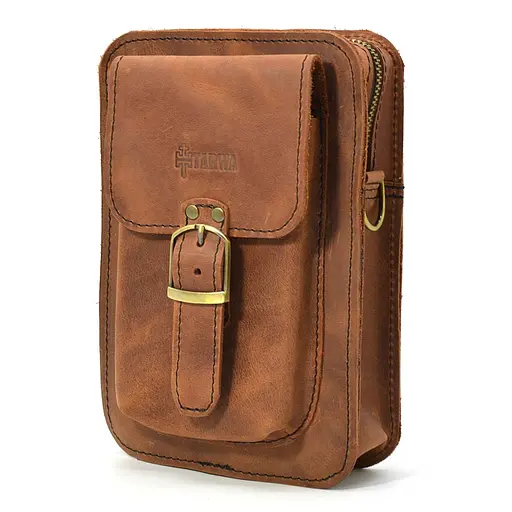 Кожаная мужская сумка на пояс TARWA 20х13.5х5 см sum0026007 - фото 7