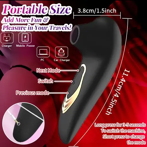 Преміум вібратор для клітора з присоском, стимулятор сосків, 10 режимів вібрації. Чорний - фото 7