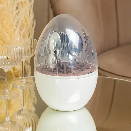 Набор столовых приборов TS Kitchen Белый на 6 персон из нержавеющей стали серебристый 24 штуки в яйце - фото 3