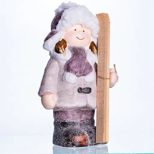 Новорічна фігурка Дівчинка з лижами з фарфору 12×8×23 см Yiwu CR-5-1 - фото 2