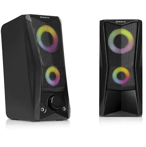 Колонки 2.0 Real-El S-107 Black, 2 x 3 Вт, USB, mini - jack 3.5 мм, RGB - подсветка (EL121100017) - фото 4